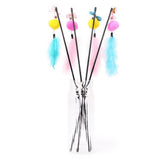 Cat Teaser Catcher Feather Pompom Ball Stick Rod Wand Play Interactive Toy