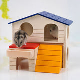 Double Layer Hamster Mice Squirrel Hidden Play Villa Wooden House Small Pet Nest