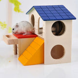 Double Layer Hamster Mice Squirrel Hidden Play Villa Wooden House Small Pet Nest