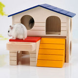 Double Layer Hamster Mice Squirrel Hidden Play Villa Wooden House Small Pet Nest