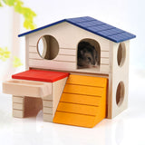 Double Layer Hamster Mice Squirrel Hidden Play Villa Wooden House Small Pet Nest