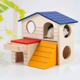 Double Layer Hamster Mice Squirrel Hidden Play Villa Wooden House Small Pet Nest