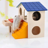Double Layer Hamster Mice Squirrel Hidden Play Villa Wooden House Small Pet Nest