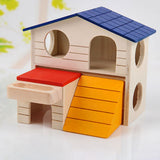Double Layer Hamster Mice Squirrel Hidden Play Villa Wooden House Small Pet Nest