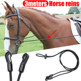 Black 3 Meters Horse Bridle Head Collar Halter Control Attachment Buckle Rope