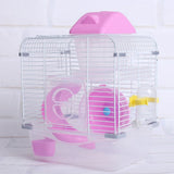 Crystal Pet Cage Hamster Cottage Double Layer House for Hamster- Pink And White
