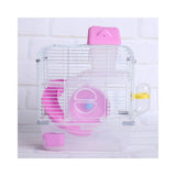 Crystal Pet Cage Hamster Cottage Double Layer House for Hamster- Pink And White