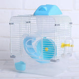 Crystal Pet Cage Hamster Cottage Double Layer House for Small Rodents- Blue
